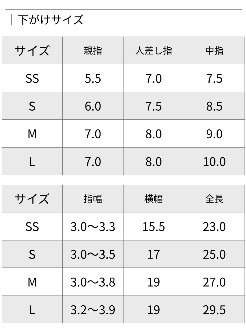 サイズ表